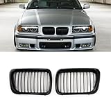 MAGICKIT Pair Front Kidney Grille For BMW 3 Series E36 1997-1999 Car Gloss Black Grilles Grill Single Slat