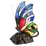 Home Supplies Tiffany Lamps, Stained Glass Handmade Tiffany Vintage Bedside Table Lamps for Living Room, Bedroom, and Lounge (8 inches, Blue Butterfly Tiffany Style)