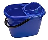 Abbey Plastic Mop Bucket with Wringer 12 Litre – Colour Coded Cleaning Floor Plastic Mop Bucket with Side Lip for Easy Pouring for General and Small Area Cleaning - Blue