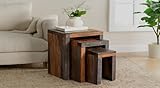 Oak & Pine Online Cube Sheesham Rosewood Goa Nest of 3 Tables | Solid Wood Nesting Tables | Fully Assembled Dark Stain Finish | Handcrafted Wooden Side, Coffee & End Tables for Living Room & Bedroom