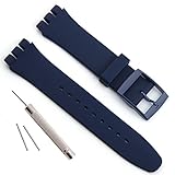 Replacement Waterproof Silicone Rubber Watch Strap Watch Band for Swatch (20mm,Blue navy)
