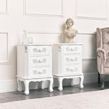 Melody Maison Pair of Antique White 3 Drawer Bedside Tables - Pays Blanc Range