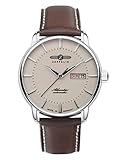 Zeppelin Men's Watch with Leather Strap Atlantic Series Automatic Weekday Date 8466, Cream / dark brown, Strap.