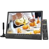 KCR Portable TV, Freeview DVB-T2 12V TV, Rechargeable Battery, USB port, Headphone jack, Remote Control, AV input, HDMI input,14inch Black
