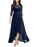 MIUSOL Women's Elegant Scoop Neck Floral Lace Formal Wedding Maxi Dress (Small, Navy Blue)