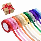 Satin Ribbon 10mm x 22M 12 Colours, Polyester Silk Ribbon, DIY Crafting Decoration Ribbons, Fabric Gift Ribbons Set, Wedding Balloon Ribbon for Hair Bows Arts, Crafts Gift, Wrapping Bouquets