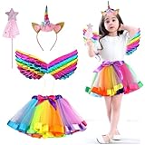 DKDDSSS Princess Costume for Girls, Girls Fairy Costume Fancy Dress Up, Unicorn COSTUME, with Butterfly Wings, Magic Wand and Headband Set for 3-8 Years Girl