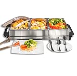 Vencier 3-Pan Buffet Server, 3 x 2.5L Capacity Per Pans, 300W Food Warmer with Adjustable Temperature, Portable Hot Plate & Chafing Dish, Bain Marie Steam Table for Catering & Entertaining