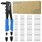 VORXEON Pop Rivet Gun Set Heavy Duty Hand Riveter Rivnut Tool with 100Pcs Rivets 2.4mm 3.2mm 4.0mm 4.8mm for Furniture Car Trailer Boat