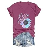 Ladies Sunflower Jigsaw Puzzle T-Shirt - Colourful Autism Awareness Support Top | V-Neck Shirt with Important Message, style_t01 purple, XL