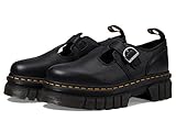 Dr. Martens Audrick T Bar Women’s Platform Loafers – Leather Upper – Buckle Strap Closure – Chunky Heel, Black, 7 UK