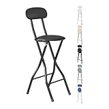 mcc direct Folding Bar Stool Set of 1, Breakfast Barstool Kitchen Restaurant Seating, Faux Leather Foldable Chair with Metal Frame, Padded High Chair(Black)