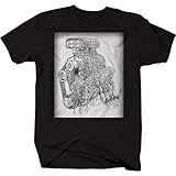 QSQLZ Men's Big Block Garage Art V8 Supercharger Racing Motor Hotrod T Shirt Black