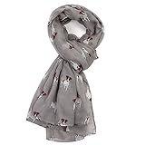 LilyRosa® Jack Russell Scarf White Blue Purple Mustard Navy Pink Grey Ladies Dog Print Shawl Wrap Scarves (Grey)