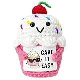 Vspek Positive Crochet Cupcake Doll, Funny Handmade Knitted Cake Doll, Birthday Friendship Gift for Women, Men, Friend, Sister, BFF, Coworker, Home Office Desk Decor, Pink