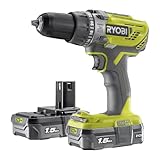 RYOBI 18 V ONE plus Cordless Combi Drill Starter Kit, Hyper Green, With 2 x 1.5 Ah Batteries