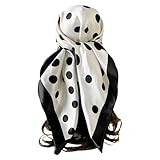 GIEEU Large Square Satin Headscarves 90x90cm, Polka Dot Silk headscarf for Women, Lightweight Versatile Hair Neck Handbag Accessory, Fashion Gift (Black White)