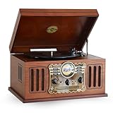Steepletone Westminster 2018 Nostalgic DAB Radio 7 in 1 Music Centre: 3 Speed Record Player, CD Player, Cassette Player, USB/MP3 RECORDING, FM, Remote Control (Dark Wood (BLUETOOTH Version Package)