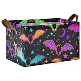 ISAOA Fabric Storage Baskets,Collapsible Shelf Basket Purple Bright Bat Gothic Storage Box with Handles for Cupboards,Shelves,Toys,Clothes,Office,43 x 29 x 25.5 cm,Set 1