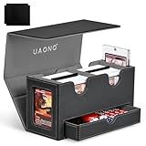 UAONO MTG Deck Box with 2 Commander Display and Dice Tray-Patented Design, Double Deck Box for 250+ Single Sleeved Cards, Leather Magnetic Card Storage Box Fits for TCG CCG Magic Cards (Black&Gray)