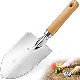 Aluminium Garden Trowel with Measurement Markings, Lightweight Wooden Handle, Heavy Duty Digging Tool for Planting, Soil, Compost