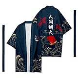 Asian Size Mens Loose 3/4 Wide Sleeve Kimono Longline Yukata Robe Gown Tops Shirt Haori Coat Japanese Style, Blue-1, 6XL