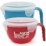 SOL 2pk Microwavable Containers with Vented Lids - 900ml Soup Mugs with Handles for Home & Office - Dishwasher-Safe Microwave Bowls with Leak-Proof Lids