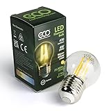 ECO 40W Vintage LED Golf Ball Bulb, Low Energy 4W LED Filaments, 470 Lumen, Clear Glass, Warm White (2700K), E27 Large Edison Screw Fitting, G45 Golf Ball Size, 25000Hrs Lifetime