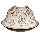 Cello Porcelain Tealight Holder Dome - Butterflies Design with 3D Projection Image & Message Scented Unscented LED Candle Wax Warmer Woman Gifts Ornament Bedroom Home Birthday Present any Occasion