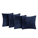 Brentfords Waffle Fleece Set of 4 x Cushion Covers 45 x 45 cm Plush Scatter Home Decor Pack, 18" x 18" - Navy Blue