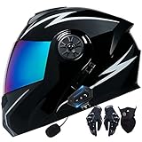 Letetexi Bluetooth Integrated Flip Up Front Motorbike Helmets ECE Approved Anti-fog Dual Visors Crash Racing Motorcycle Helmet Noise Reduction Ventilation for Adults Men Women 55~62cm