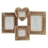 Rustic Multi Photo Frame for 4 Pictures | Wooden Collage Frame with Heart Detail | Wall Mounted Shabby Chic Driftwood Style - 49x36cm