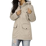 Waterproof Jacket 3-In-1 Lightweight Windbreaker Breathable Raincoat Ladies Hoody Softshell Rain Coats Drawstring Zip Up Trench Coat with Pockets for Outdoor Hiking