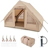 COSTWAY Inflatable Camping Tent, Waterproof 4-Season Blow-up Air Tent with Pump, Mesh Screen Windows and 2 Doors, Easy Setup 4-6 People Windproof Luxury Cabin Tents for Family (295 x 202 x 207 cm)