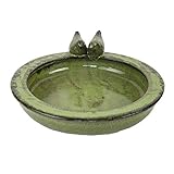 Esschert Design FB489, Green Bird Bath Ceramic Round, 10.9 cm*32.9 cm*30.7 cm