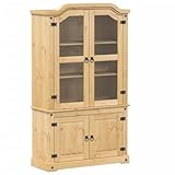 vidaXL Corona Solid Wood Pine Glass Display Cabinet - Brown, 103.5x42x180 cm, Honey Wax Finish, Metal Handles, Glass Doors, for Living Room/Kitchen Storage