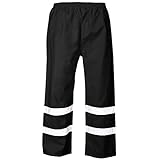 MyShoeStore Hi Vis Viz 2 Band Pu Over Trousers High Visibility Waterproof Safety Work Wear Reflective Tape Stripe Elasticated Waistband Bottoms Workwear Pants(Black, XL)