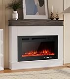 MachenFlame 39" Electric Fireplace Mantel Package Wooden Free-Standing Fireplace Heater with Glass Fronted Flame Effect with 12Colors,Remote Control.