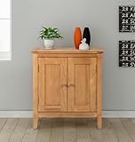 Hallowood Furniture Hereford Small Cupboard with Adjustable Shelf, Shoe Storage Cabinet, Light Oak Shoe Cabinet for Bedroom or Hallway, Stylish Wooden Kitchen, Bathroom or Living Room Furniture