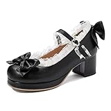 KISSASA Womens Cute Platform Shoes Chunky Mary Jane Heels Bow Court Shoes Size 10UK,Black
