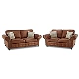 Brown Leather 3+2 Seater Sofa Set - Faux Leather Sofa Suite - Delivery UK