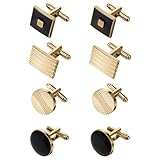 COMNICO 4 Pairs Cufflinks for Men Classic Tone Cuff Links Fashion Men Cufflinks Gold Striped Disc Square Rectangle Cuff Links for Business Wedding Party Gift Box