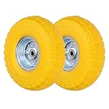 Top Home Solutions® Wheelbarrow Wheels – 10” Yellow Puncture Proof 4.10/3.50-4 Solid Rubber Tyre Replacement Wheel For Sack Truck, Garden Trolley, Lawn Carts (Pack of 2)