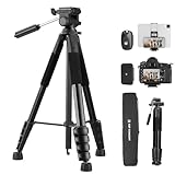 K&F CONCEPT 75"/190cm Compact Camera Tripod, Lightweight Travel Tripod for DSLR Camera and Phone, Video Tripod Stand with Phone Clip, Bluetooth, Compatible with Canon/Sony/Nikon Camera, S255A3+BV01