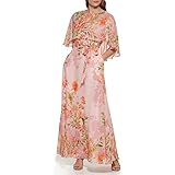Eliza J Women's Maxi Style Caplet Chiffon Elbow Sleeve Jewel Neck Dress, Blush, 12