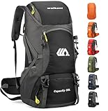 jianyana Hiking Backpack Waterproof 50L Foldable Rucksack Durable Lightweight Camping Bag with Rain Cover for Camping Trekking Hiking Walking Cycling Climbing Outdoor Sports for Women Men(Black)