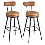 VASAGLE EKHO Collection - 360?Swivel Bar Stools Set of 2, Counter Chairs with Backs, Synthetic Leather with Stitching, Mid-Century Modern, 76 cm Tall, Kitchen Home Bar, Caramel Brown LBC889K88