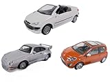 OPO 10 - Lot of 3 Miniature Cars compatible with Porsche 911 + Renault TWINGO GT + Peugeot 206CC scale 1/43 CARARAMA - LUD3