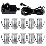 firstchoicelighting Set of 10-15mm LED Decking Plinth Ground Light Kit, Stainless Steel, Warm White 3000K, IP67 Waterproof Recessed Outdoor Garden Bathroom Kitchen