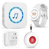 Personal Alarms For Elderly/Elderly Alarm Call Button/Panic Button Alert/Alarm Bell For Elderly/ Patient 500ft With 1 Uk Plug-In Receiver 1 Waterproof Transmitter (1receiver & 1transmitter & 1watch)